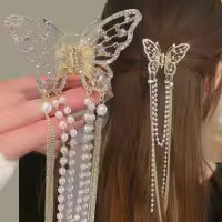 ✨ Butterfly Tassel Pearl Hair Clip – Korean Style Elegance