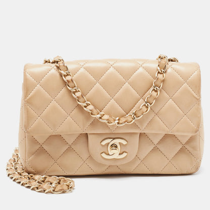 ✨ Chanel Beige Leather Mini Square Flap Bag